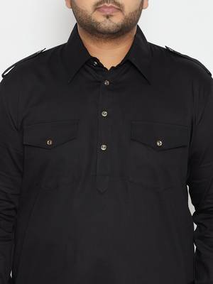 Men's black cotton blend pathani kurta set 4