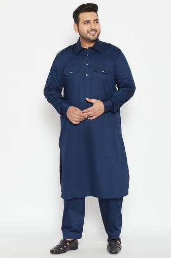 Men's blue cotton blend pathani kurta set