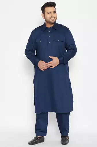 Men's blue cotton blend pathani kurta set