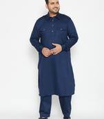 Men's blue cotton blend pathani kurta set