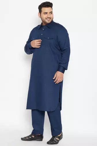Men's blue cotton blend pathani kurta set