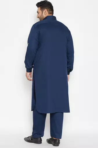 Men's blue cotton blend pathani kurta set