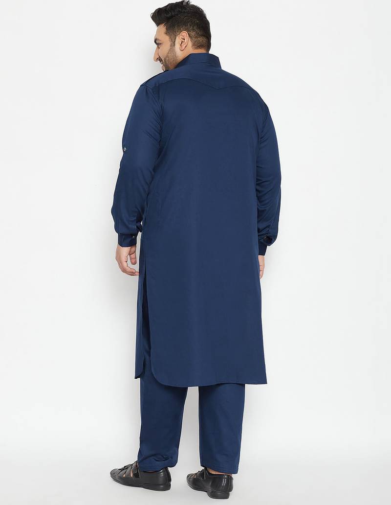 Men's blue cotton blend pathani kurta set