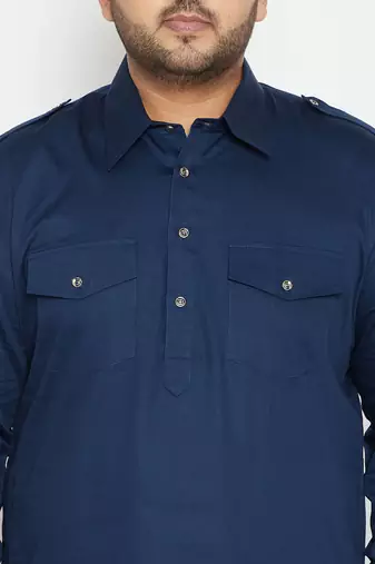 Men's blue cotton blend pathani kurta set