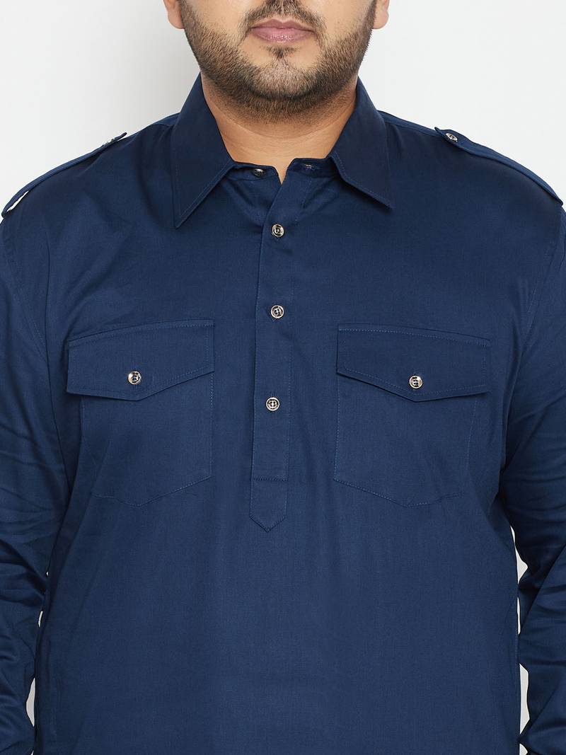 Men's blue cotton blend pathani kurta set