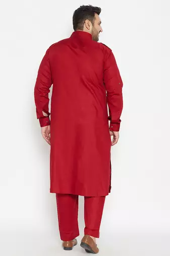 Men's maroon cotton blend pathani kurta set