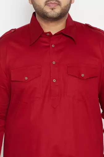 Men's maroon cotton blend pathani kurta set