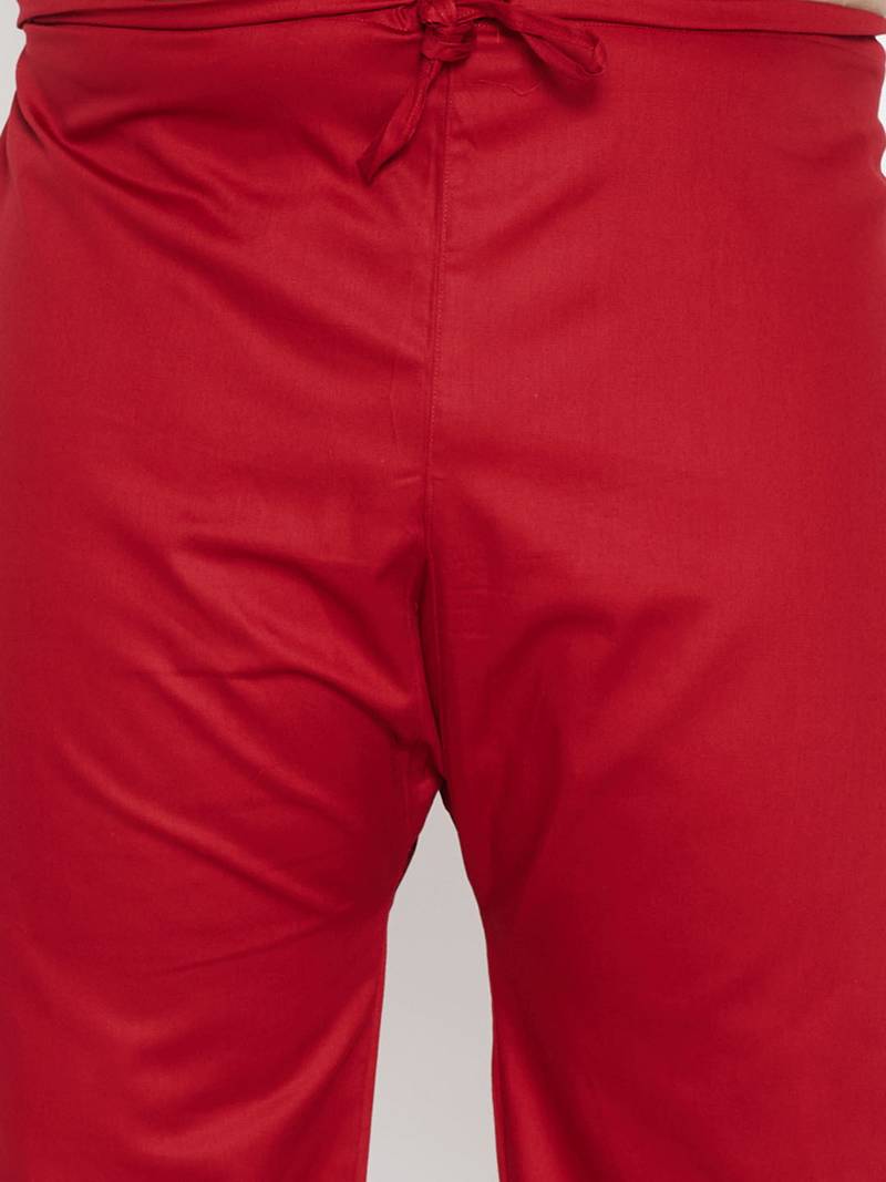 Men's maroon cotton blend pathani kurta set