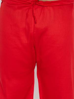 Men's red cotton blend pathani kurta set 5