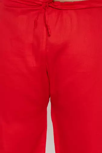 Men's red cotton blend pathani kurta set
