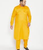 Men's yellow cotton blend pathani kurta set