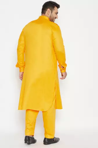 Men's yellow cotton blend pathani kurta set