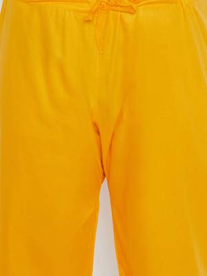 Men's yellow cotton blend pathani kurta set 5