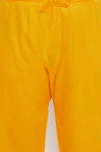 Men's yellow cotton blend pathani kurta set