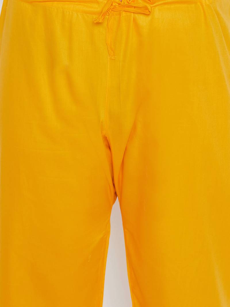 Men's yellow cotton blend pathani kurta set