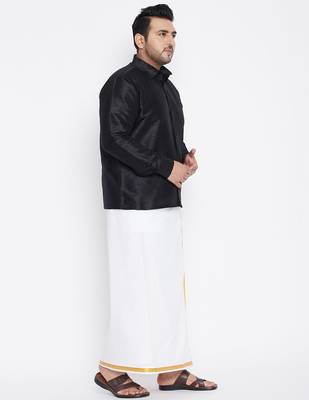 Men's black and white silk blend shirt and mundu set 2