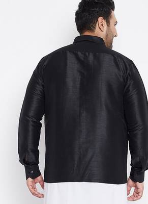 Men's black and white silk blend shirt and mundu set 3