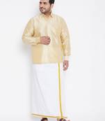 Men's gold and white silk blend shirt and mundu set