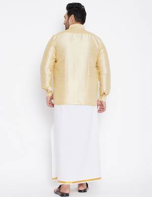 Men's gold and white silk blend shirt and mundu set 3