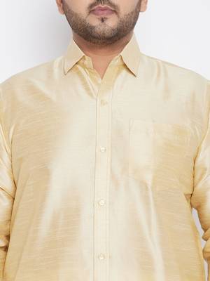 Men's gold and white silk blend shirt and mundu set 4