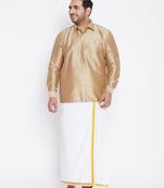 Men's rose gold and white silk blend shirt and mundu set