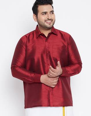 Men's maroon silk blend ethnic shirt 1