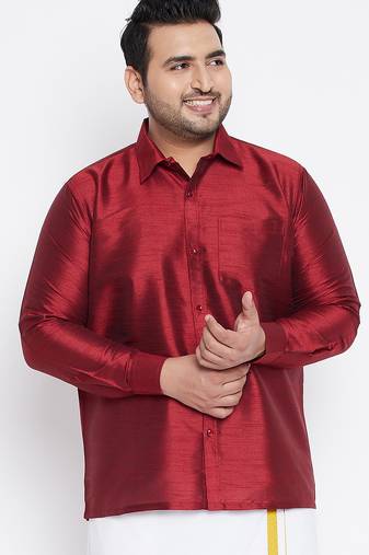 Men's maroon silk blend ethnic shirt