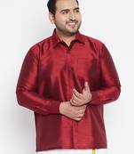 Men's maroon silk blend ethnic shirt