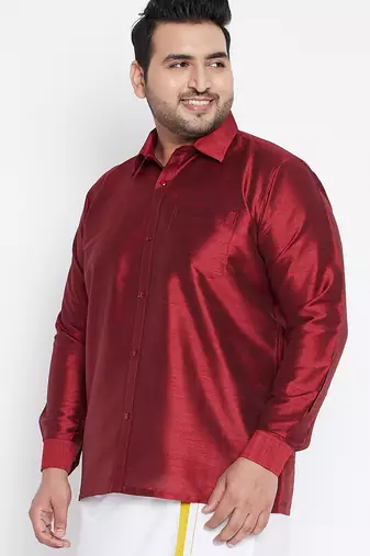 Men's maroon silk blend ethnic shirt