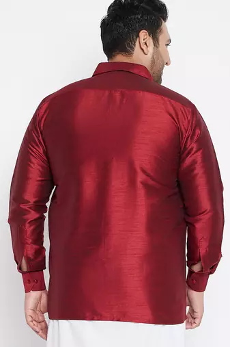 Men's maroon silk blend ethnic shirt