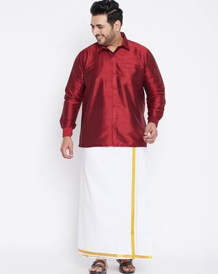 Men's maroon silk blend ethnic shirt 5