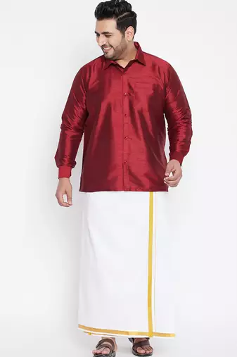 Men's maroon silk blend ethnic shirt