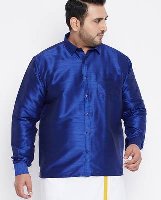 Men's blue silk blend ethnic shirt 1
