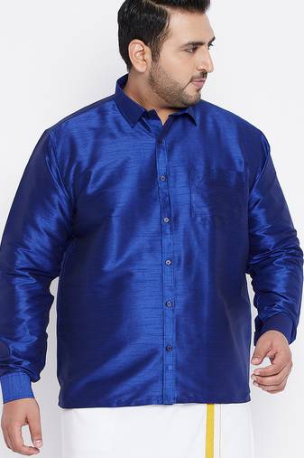 Men's blue silk blend ethnic shirt
