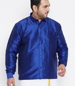 Men's blue silk blend ethnic shirt