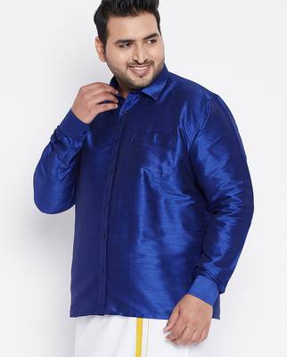 Men's blue silk blend ethnic shirt 2