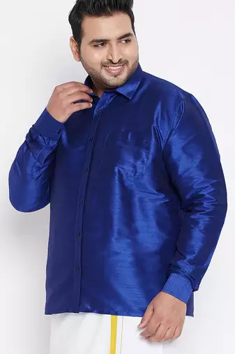 Men's blue silk blend ethnic shirt
