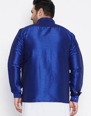 Men's blue silk blend ethnic shirt 3