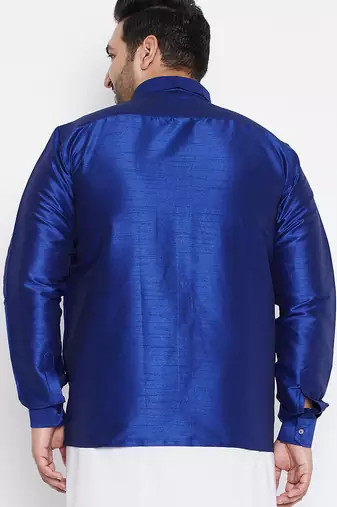 Men's blue silk blend ethnic shirt
