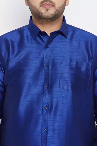 Men's blue silk blend ethnic shirt
