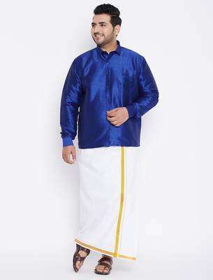 Men's blue silk blend ethnic shirt 5