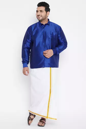 Men's blue silk blend ethnic shirt