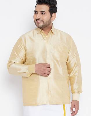 Men's gold silk blend ethnic shirt 1