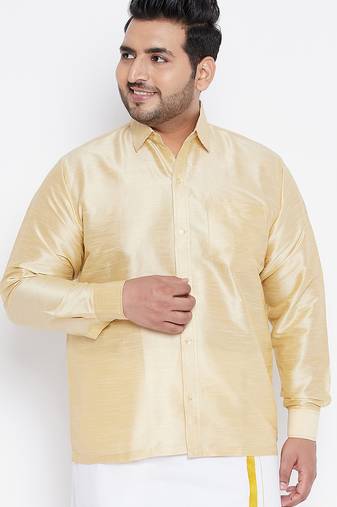 Men's gold silk blend ethnic shirt