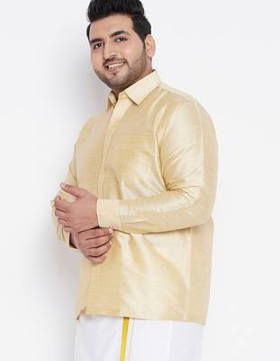 Men's gold silk blend ethnic shirt 2
