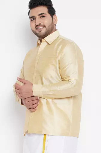 Men's gold silk blend ethnic shirt