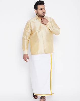 Men's gold silk blend ethnic shirt 5