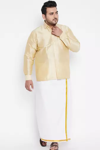 Men's gold silk blend ethnic shirt