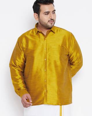 Men's mustard silk blend ethnic shirt 1