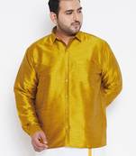Men's mustard silk blend ethnic shirt